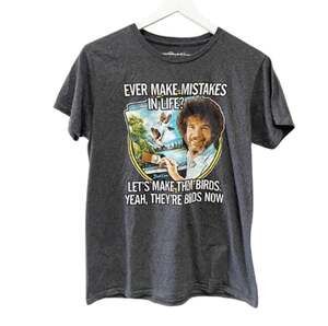 BOB ROSS Ever Make Mistakes Birds Quote Graphic T-Shirt Mens Medium